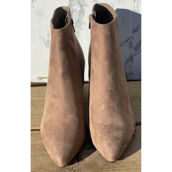 Soda Shoes - Soda Womens Size 10 Taupe Faux Suede Ankle Booties With Side Zipper & Block Heel